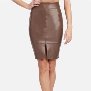 BEBE Vegan Leather Slit Pencil Skirt - in Coffee